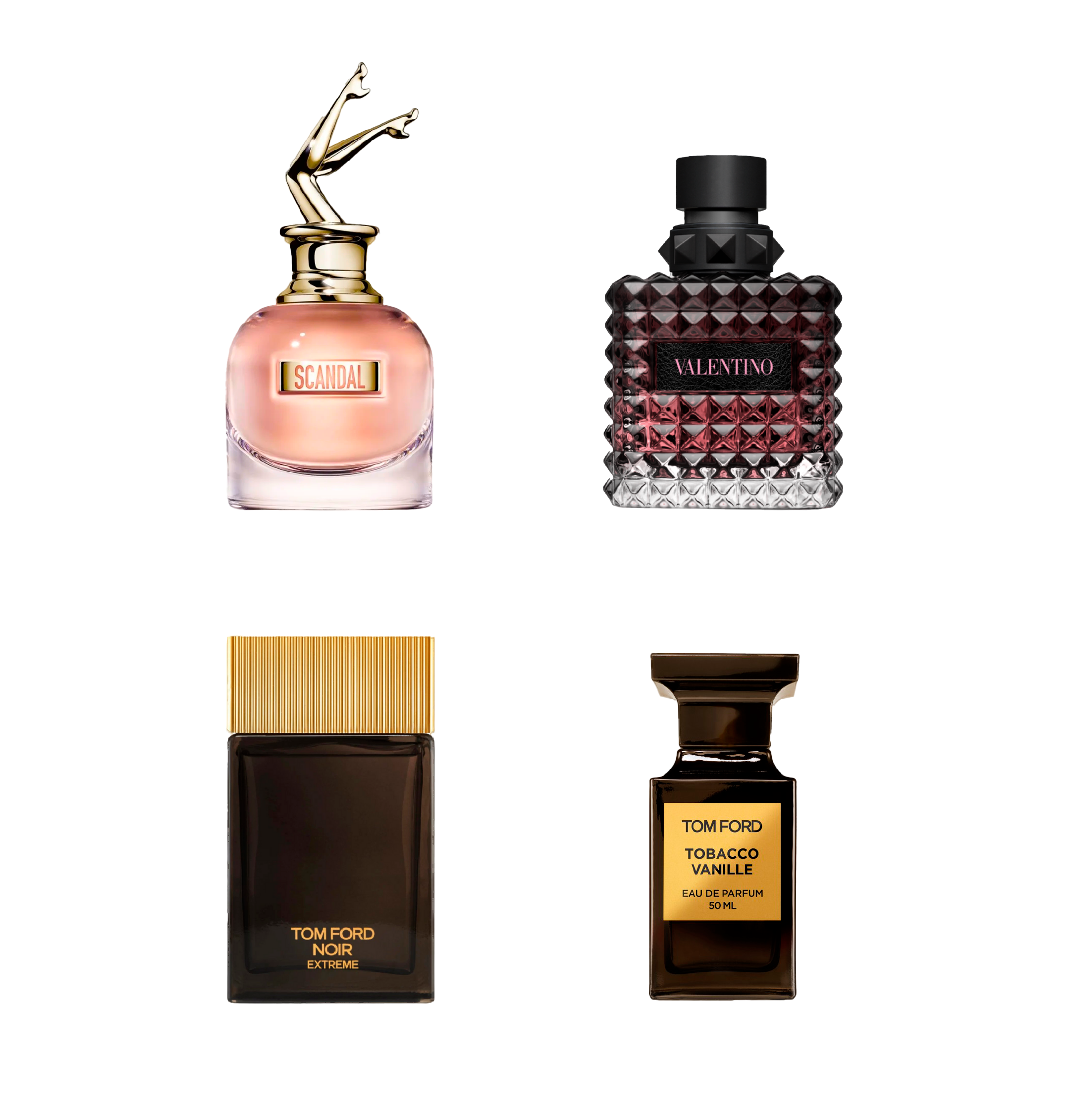 PACK 4 DECANTS 5ML:  Scandal + Donna + Noir + Tobacco